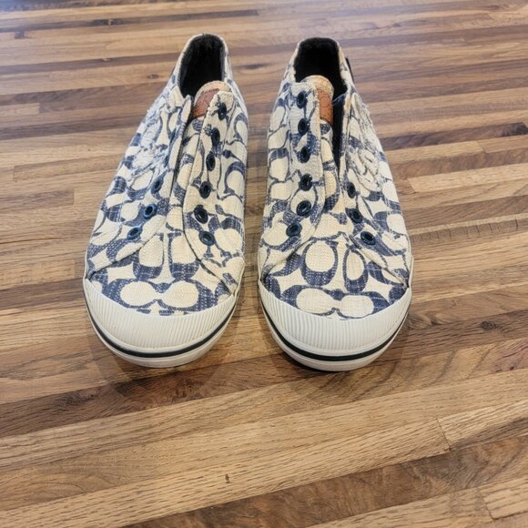 Coach Keeley Signature C Logo Canvas Slip On Sneakers White/Blue - Picture 3 of 11